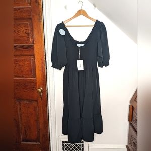 HILL HOUSE The Louisa Nap Midi Cottagecore Dress Black Crepe NEW Size XXL